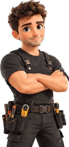 Handyman cartoon ready for property call-outs